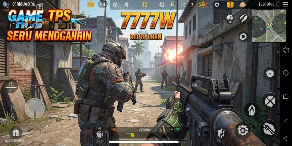 Screenshot gameplay seru dari 7777W dengan aksi tembak-menembak yang intens.