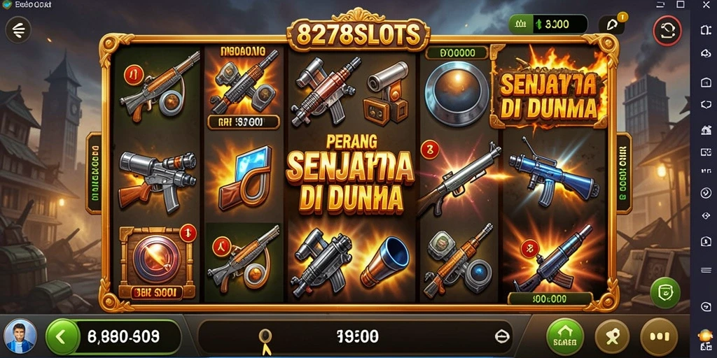 Screenshot 8278SLOTS menampilkan aksi tembak-menembak yang intens.