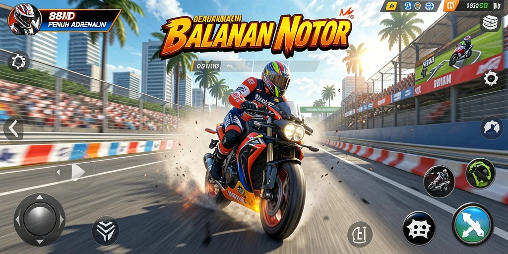 Screenshot gameplay <strong>88ID</strong> menampilkan balapan motor yang mendebarkan.