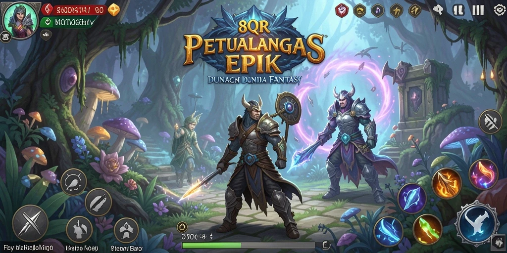 Tampilan gameplay RPG yang menegangkan dalam 8QR dengan karakter yang beraksi.