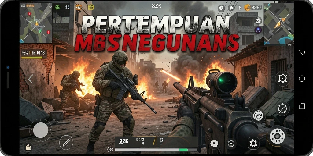 Tampilan gameplay mendebarkan di 8ZK dengan aksi tembak-menembak intens.