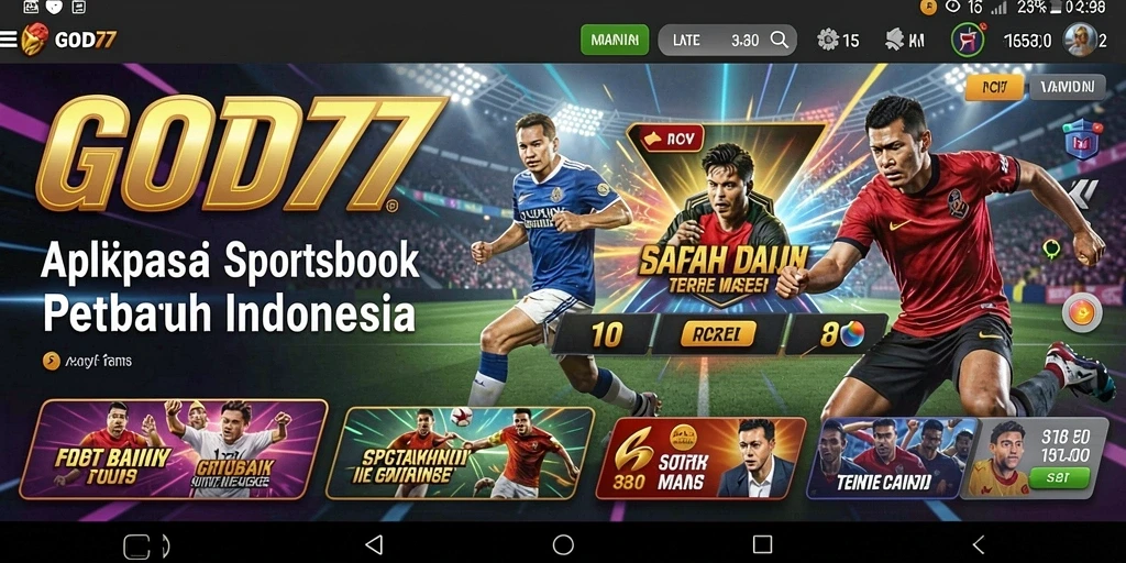 Tampilan menarik dari aplikasi GOD77 yang menawarkan pengalaman Sportsbook terbaik.