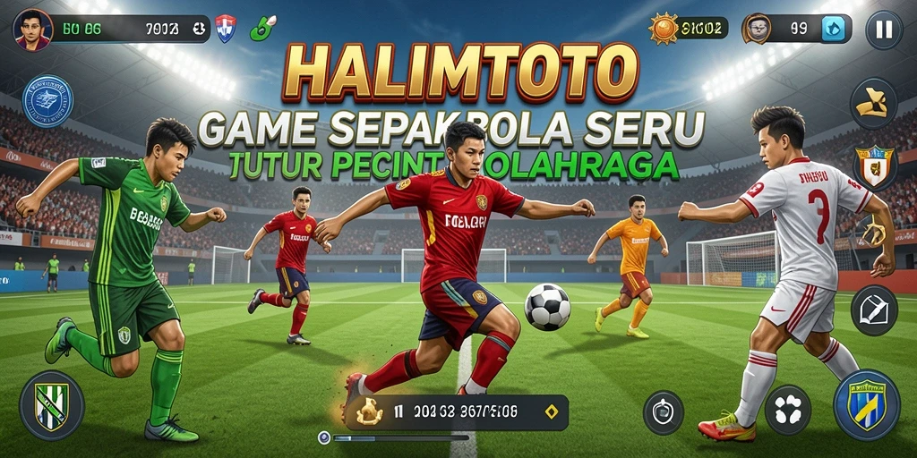 Tampilan seru dari pertandingan di HALIMTOTO menunjukkan gameplay sepak bola yang dinamis.