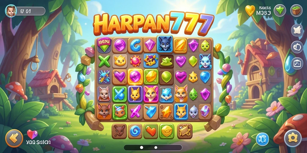 Tampilan menarik gameplay HARAPAN777 saat mencocokkan elemen Match-3.