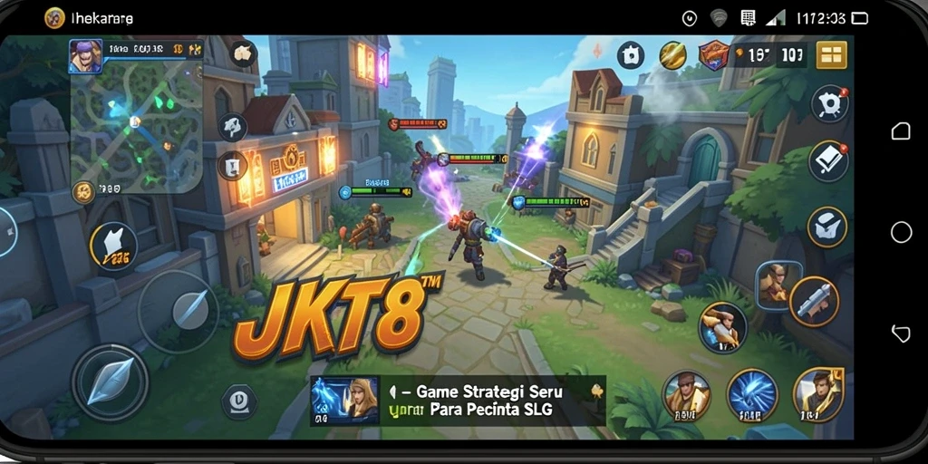 Screenshot dari gameplay JKT8 yang menunjukkan pertarungan strategis.