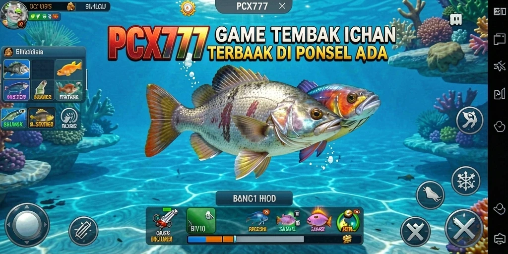 Screenshot PCX777 menampilkan aksi seru dalam menangkap ikan.