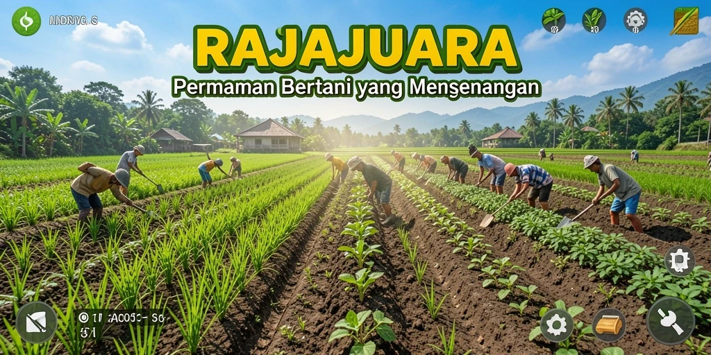 Tampilan menarik dari gameplay RAJAJUARA dengan aktivitas bertani.