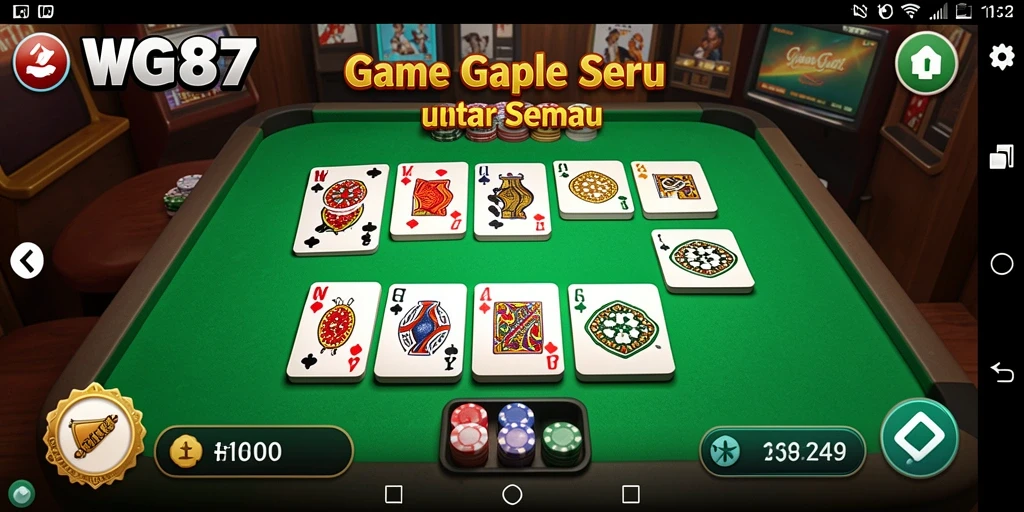 Tampilan gameplay seru dalam WG87 dengan fitur Gaple yang menarik.