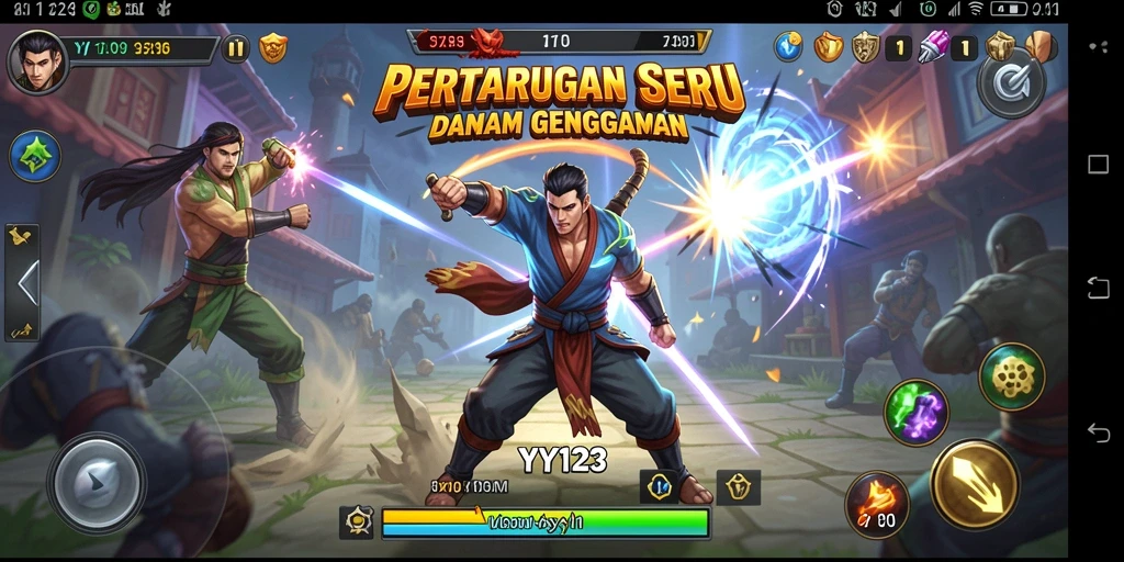 Tampilan pertarungan seru dalam gameplay YY123.